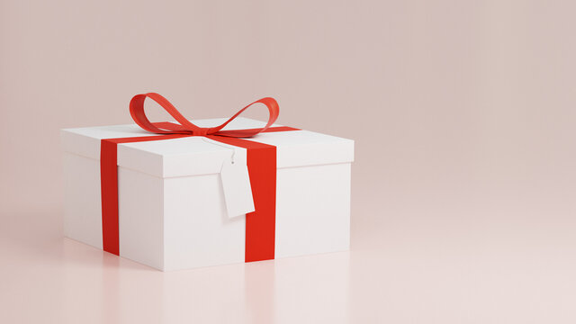present gift mockup red and white with tag copy space 3D render box