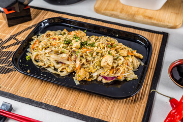 Asian Food Pad Thai Wok Flavor Pasta Rice Chicken Shrimp Perfect Plate Salad