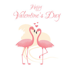 Fototapeta premium Valentine's day postcard with flamingos in love. Vector Illustration