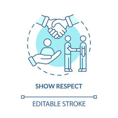 Show respect turquoise concept icon. Appreciation, esteem. Customer service abstract idea thin line illustration. Isolated outline drawing. Editable stroke. Roboto-Medium, Myriad Pro-Bold fonts used