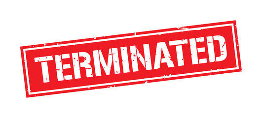 Grunge red terminated word square stamp sign isolated on white background