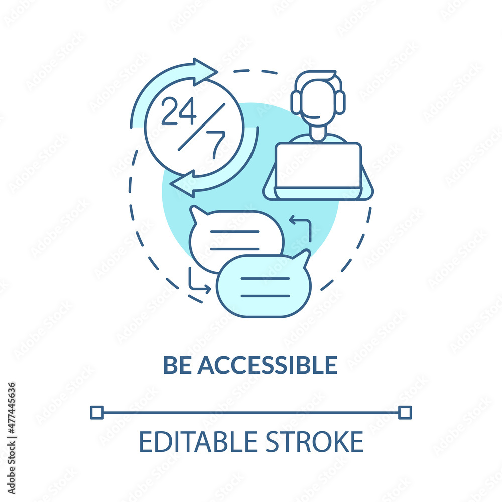 Aufkleber be accessible turquoise concept icon. be in touch with client. client service abstract idea thin lin