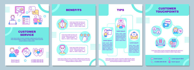 Fototapeta na wymiar Customer service brochure template. Benefits and advice. Booklet print design with linear icons. Vector layouts for presentation, annual reports, ads. Arial-Black, Myriad Pro-Regular fonts used