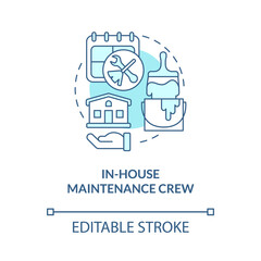 Fototapeta premium In-house maintenance crew turquoise concept icon. Property manager work abstract idea thin line illustration. Isolated outline drawing. Editable stroke. Roboto-Medium, Myriad Pro-Bold fonts used