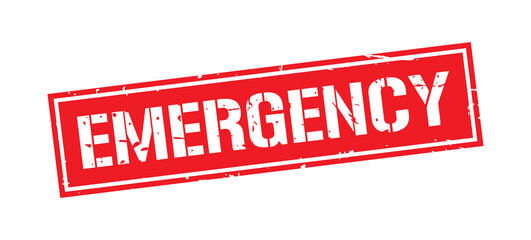 Grunge red emergency word square stamp sign isolated on white background