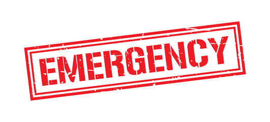 Emergency word stamp symbol isolated on white background. Grunge red rubber stamps sign.