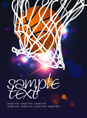 Vector illustration of a basketball flying into the ring.
