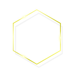 Gold shiny hexagon frame isolated on white background