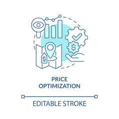 Price optimization turquoise concept icon. Property management in hotels abstract idea thin line illustration. Isolated outline drawing. Editable stroke. Roboto-Medium, Myriad Pro-Bold fonts used