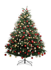 Beautifully decorated Christmas tree on white background