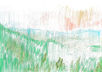 Abstract landscape, grass and sky, handdrawn pencil