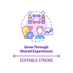 Grow through shared experiences concept icon. Support group pros abstract idea thin line illustration. Isolated outline drawing. Editable stroke. Roboto-Medium, Myriad Pro-Bold fonts used