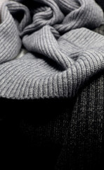 close-up of a gray woolen fabric texture