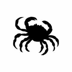 Black realistic silhouette of a crab on a white background