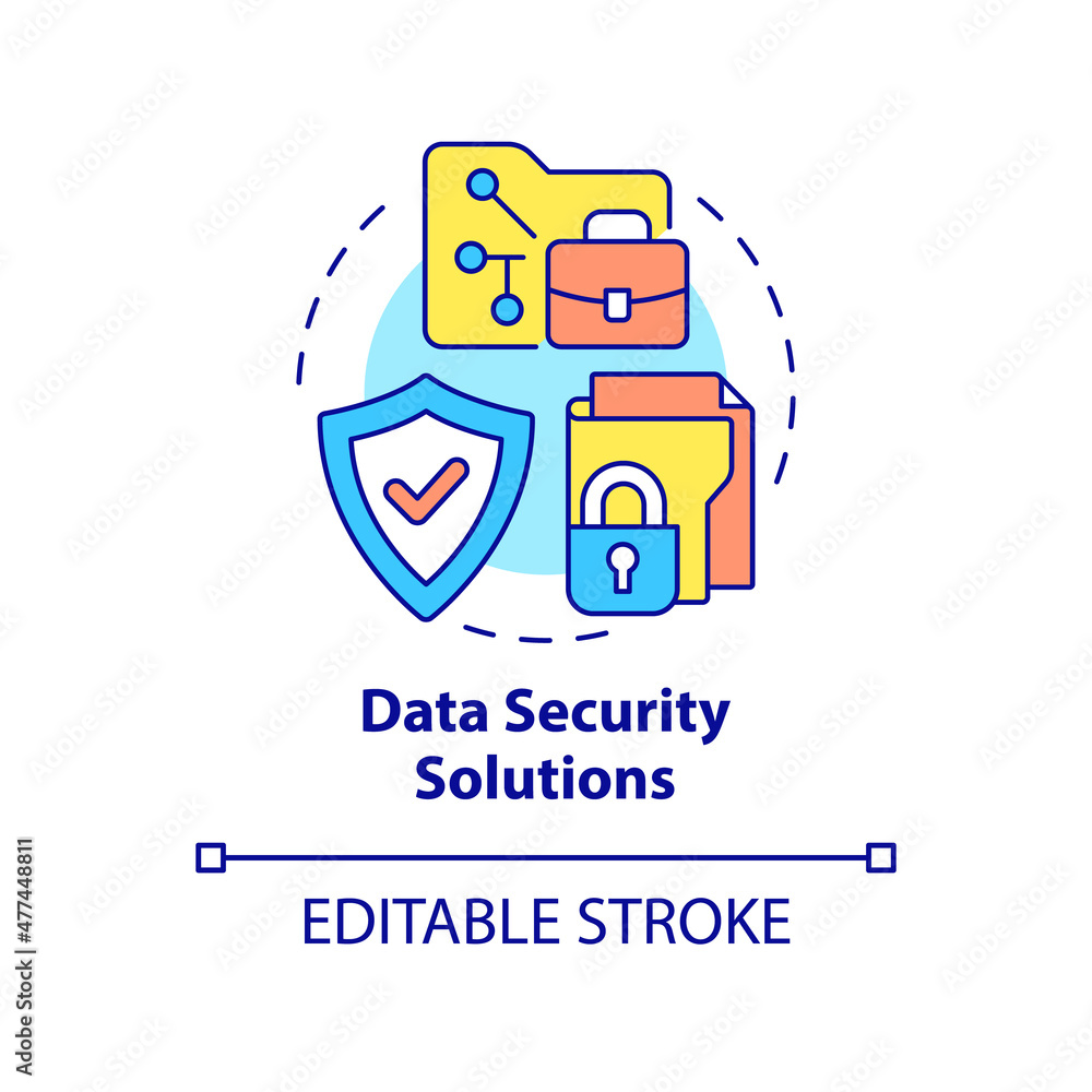 Poster data security solutions concept icon. computer services for business abstract idea thin line illustr