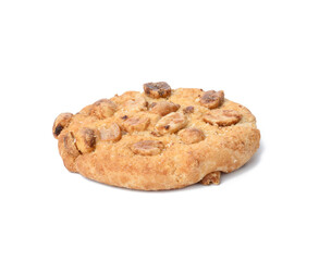 round baked cookies with peanuts on a white background