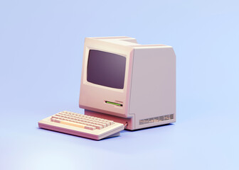Vintage personal desktop computer. 3D illustration.
