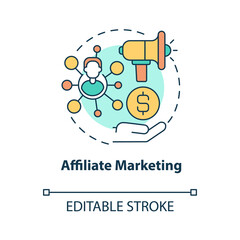 Affiliate marketing concept icon. Business partnership for development abstract idea thin line illustration. Isolated outline drawing. Editable stroke. Roboto-Medium, Myriad Pro-Bold fonts used