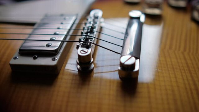 Strings and pickups of beautiful classic electric guitar
