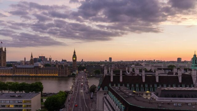 London Westminster and Big Ben Hyperlapse sunset