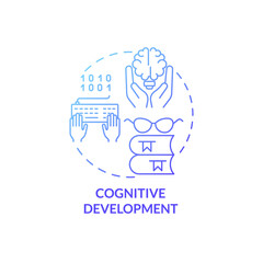 Cognitive development blue gradient concept icon. Knowledge and skills. Programming abstract idea thin line illustration. Isolated outline drawing. Roboto-Medium, Myriad Pro-Bold fonts used
