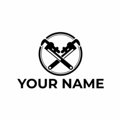 pipe wrench, workshop tools, wrenches,vector design of repair services, symbols and logos with circular emblems
