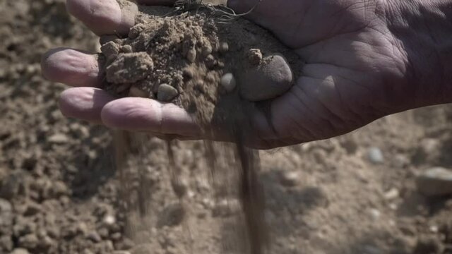 Tierra seca de un vi&ntilde;edo en la mano, bodega de vino  