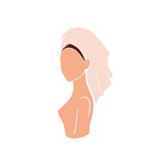 Beautiful nude woman wearing bath towel on her head. Stock flat illustration isolated on white background.