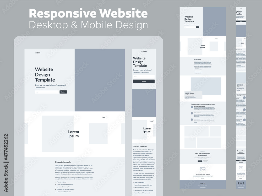 Sticker website design. responsive desktop and mobile wireframe. landing page template.