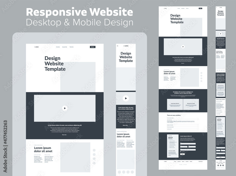 Wall mural website design. responsive desktop and mobile wireframe. landing page template.