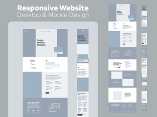 Website design. Responsive desktop and mobile wireframe. Landing page template.