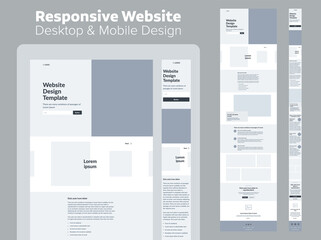 Website design. Responsive desktop and mobile wireframe. Landing page template.