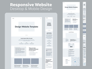Fototapeta na wymiar Website design. Responsive desktop and mobile wireframe. Landing page template.