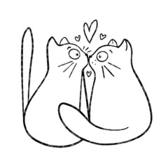 Cats love illustration. Texture effect. Funny cats valentine