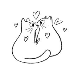  Cats love illustration. Funny cartoon cats sketch valentine. Texture effect.