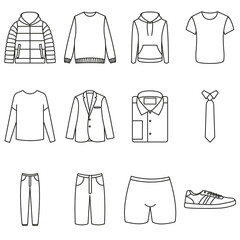 Zestaw ikon przedstawiających męskie ubrania. - obrazy, fototapety, plakaty