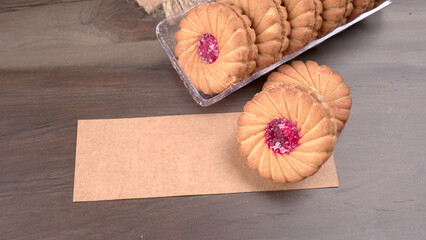 Top view of Sweet jam biscuits. Sandwich biscuits or Cream biscuits isolated.