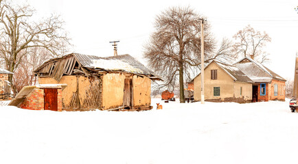 New buildings and old buildings grain storage hangars in the countryside of Ukraine