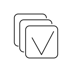 Several square boxes with a check mark inside. Simple outline black and white vector icon with thin lines. Editable line thickness