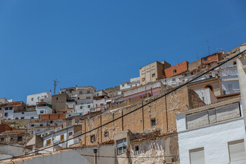 Fototapeta na wymiar View of some typical houses of the town Alcala del Jucar in Albacete, Spain