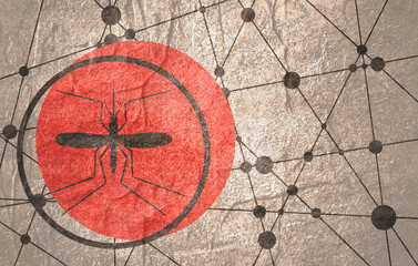 Mosquito icon and connected lines with dots.