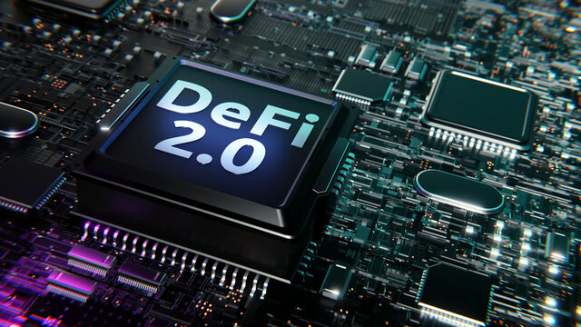 DeFi 2.0 - Dezentralisiertes Banken und Finanzsystem ~ Crypto 3D Grafik