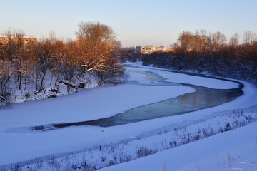 The freezing Iren river in the city of Kungur