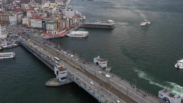 Aerial view of Galata bridge at the Golden Horn in Istanbul, tiurkey