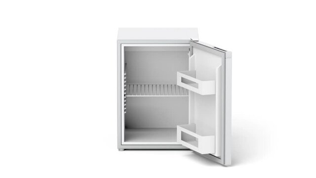 Opening the door of an empty small refrigerator