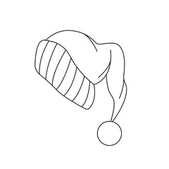 Winter hat cap or Christmas cap. Vector outline illustration. Suitable for postcards, catalogs, pattern making. For posting on social networks.