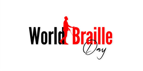 Conceptual Template Design for World Braille Day. Editable Illustration of A Walking Blind Person with Cane.