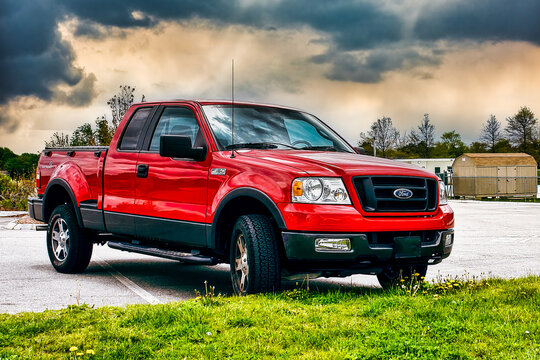 2006 4x4 red ford f150 step body pickup truck
