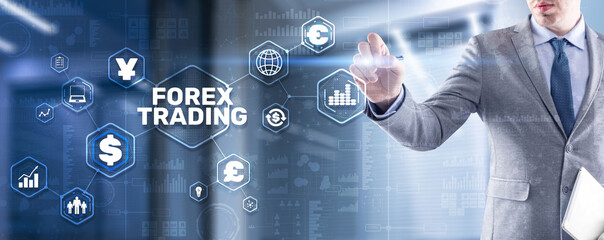 Inscription Forex Trading on Virtual Screen. Business Stock market concept