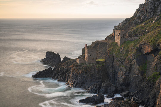 The ruins of the Botallack Tin Mines, located on the rugged Cornish coast, near Lands end. Long exposure to smooth out the sea.